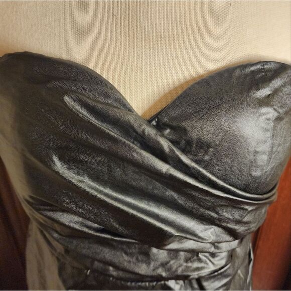 Collective The Label Black Strapless Faux Leather Mini Dress Us 12 - Picture 2 of 9